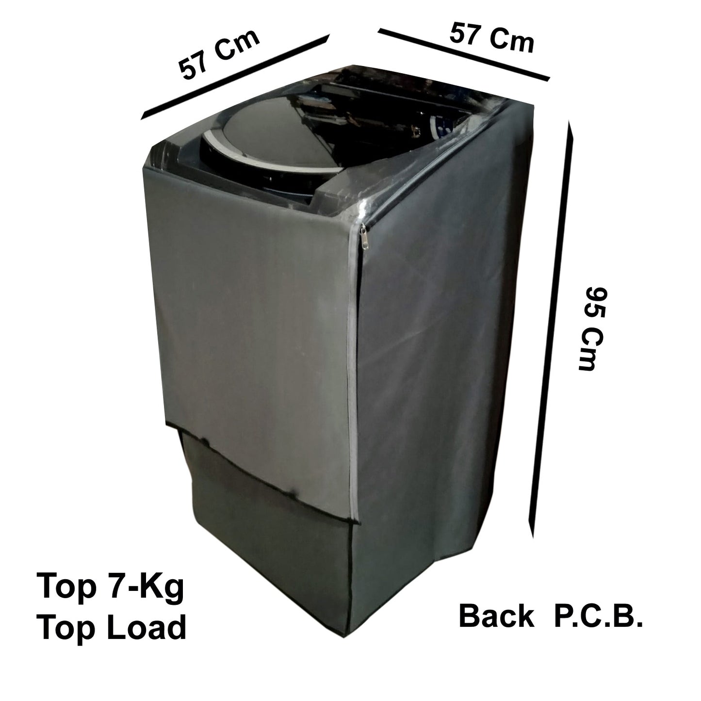 Grey Waterproof Washing Machine Cover for 7 Kg Top Load – Back P.C.B. – 57 x 57 x 95 cm (Dustproof & Protective, Black Border)