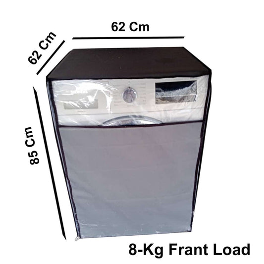 Grey Front Load Washing Machine Cover for 8 Kg – Transparent Control Panel Window – Waterproof & Dustproof – Size: 85x62x62 CM