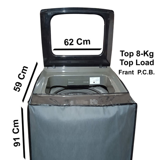 Grey Front Load Washing Machine Cover for 8 Kg – Transparent Control Panel Window – Waterproof & Dustproof – Size: 85x62x62 CM