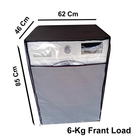 Grey Waterproof Washing Machine Cover for 6 Kg Front Load – 62 x 46 x 85 cm (Dustproof & Protective, Black Border)