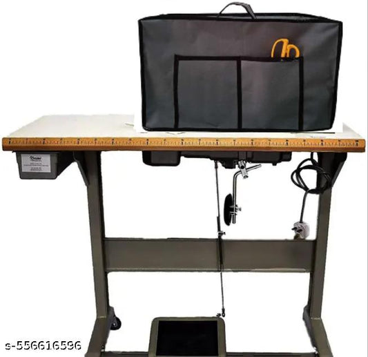 Gray sewing machine cover with pockets on a sewing machine